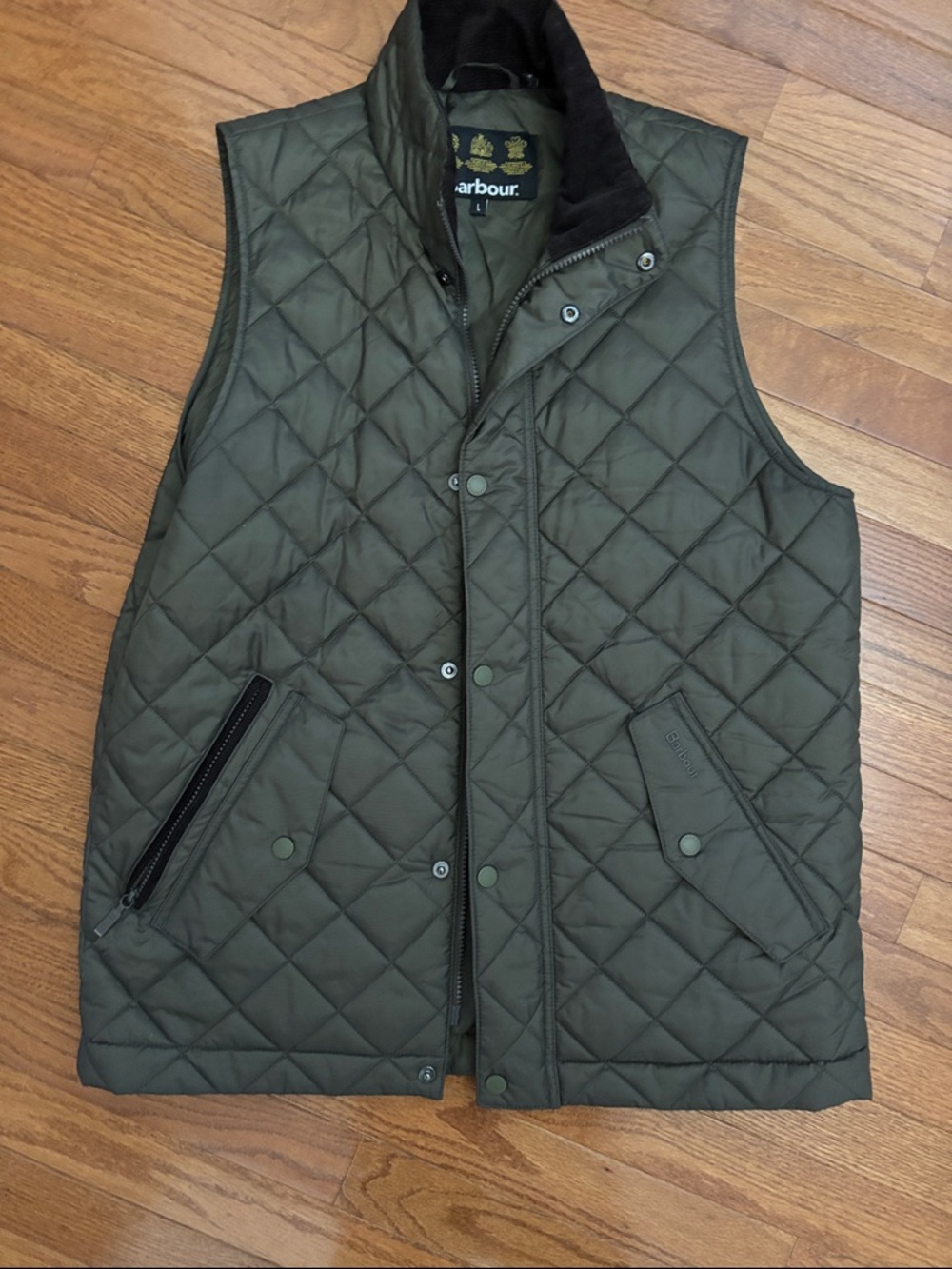 Barbour Olive Quilted Men's Vest with Cord Collar